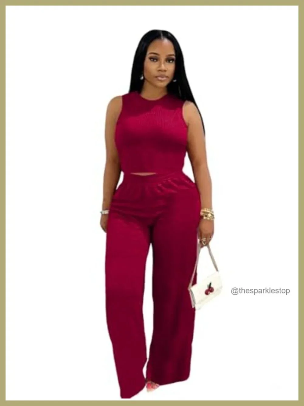 Women's Sleeveless 2 Piece Lounge Set Ribbed Tank Wide Leg Pants Casual